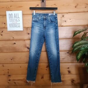AG Adriano Goldschmied Isabelle High Rise Straight Crop Jeans Raw Hem Sz 24 X27"